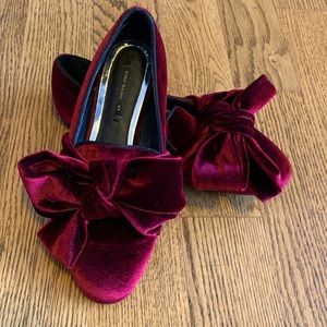 Zara velvet bow slippers maroon dark red sz 37